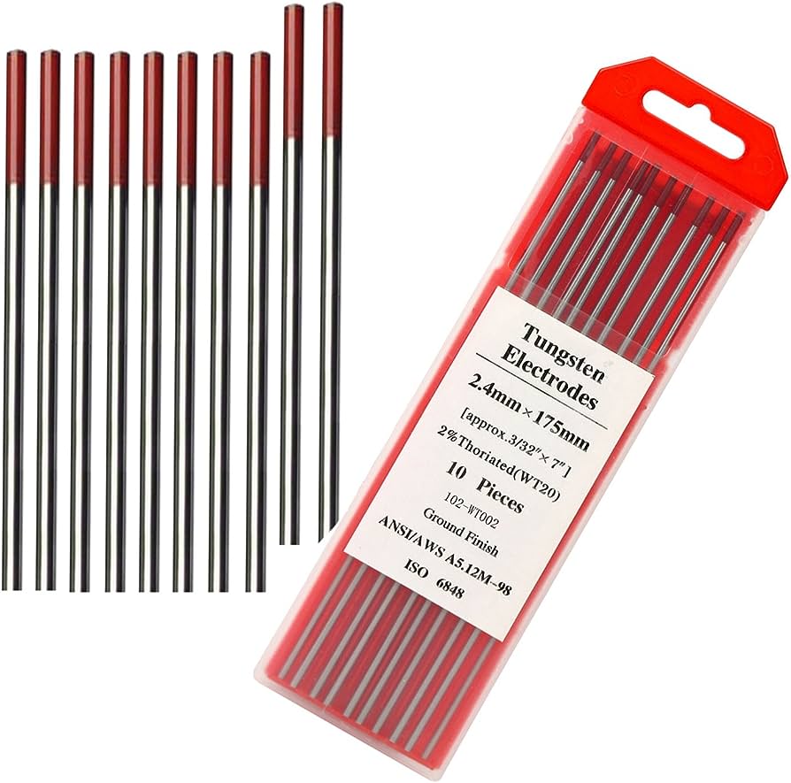 Electrodo de Tungsteno Rojo (TORIADO 2% WT20) 3/32″ (10 pzas)